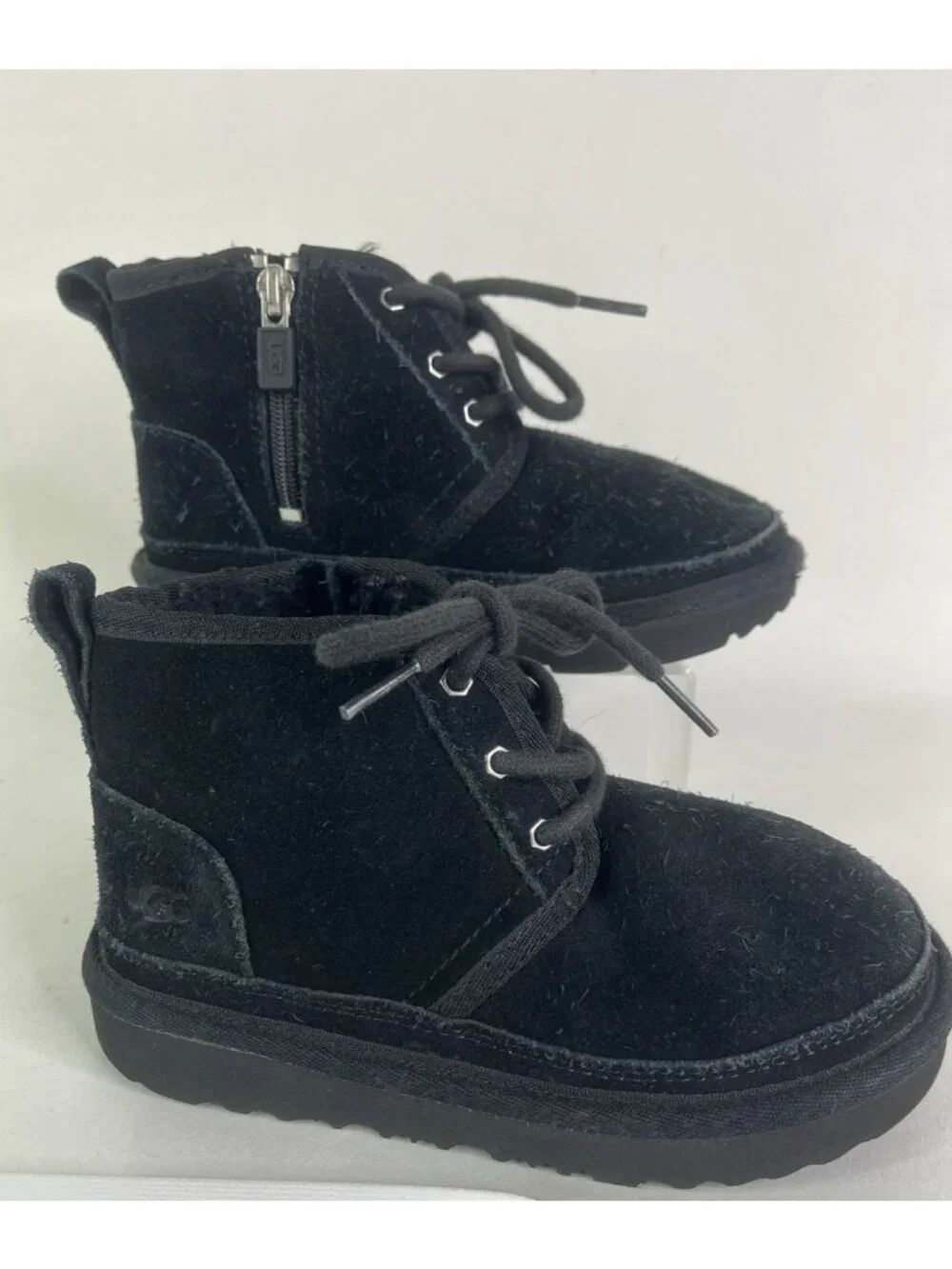 UGG Neumel II Unisex Kids US 12 Chukka Suede Black Lace-Up Zip Boy Girl Child